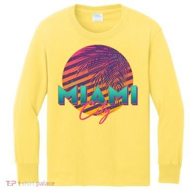 Retro 80's Miami CIty Emblem Kids Long Sleeve Shirt
