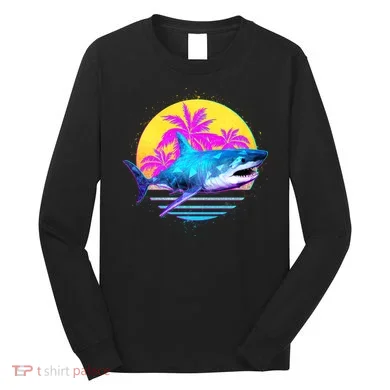 Retro 80s Polygon Shark Long Sleeve Shirt
