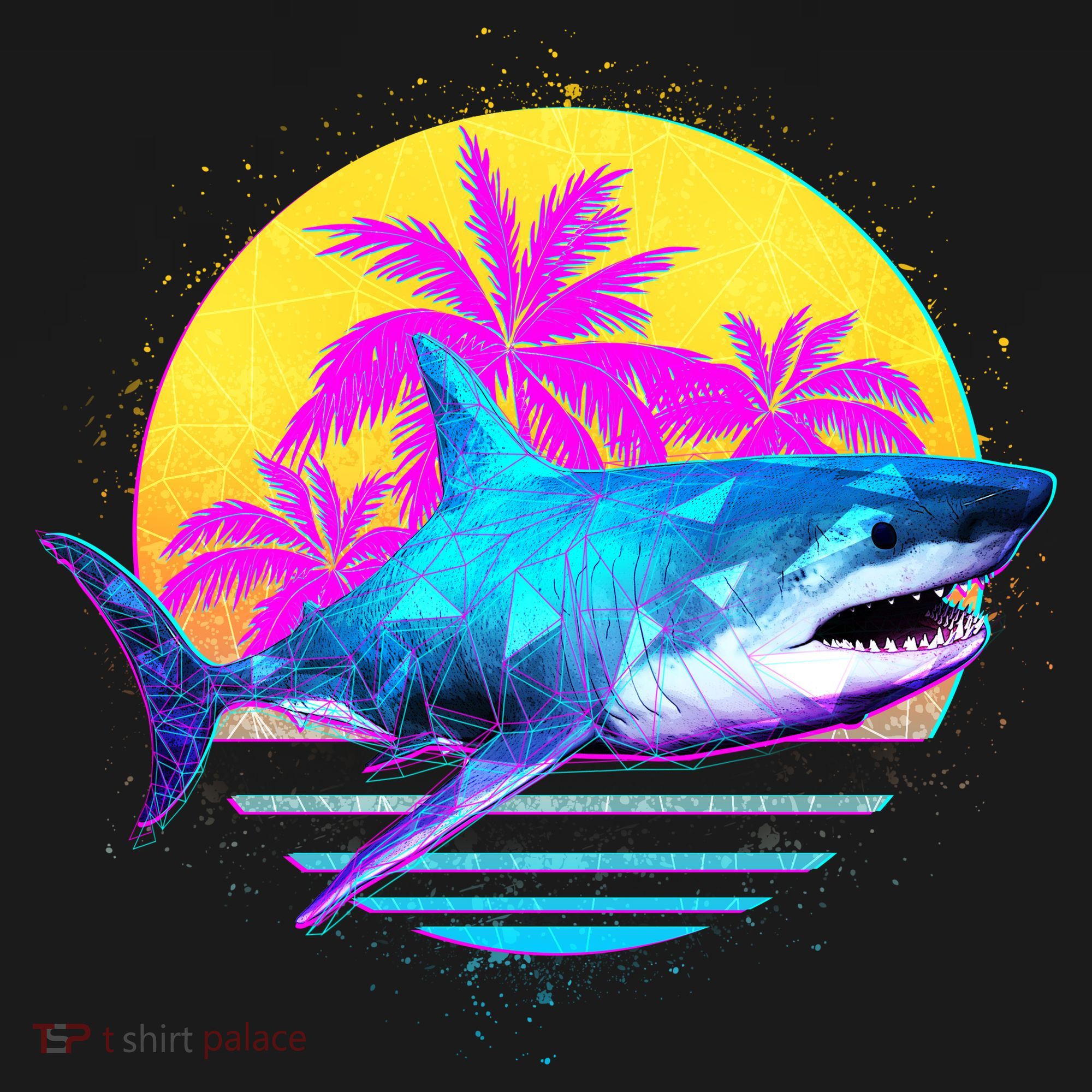 Retro 80s Polygon Shark Long Sleeve Shirt