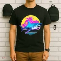 Retro 80s Polygon Shark T-Shirt thumb 6