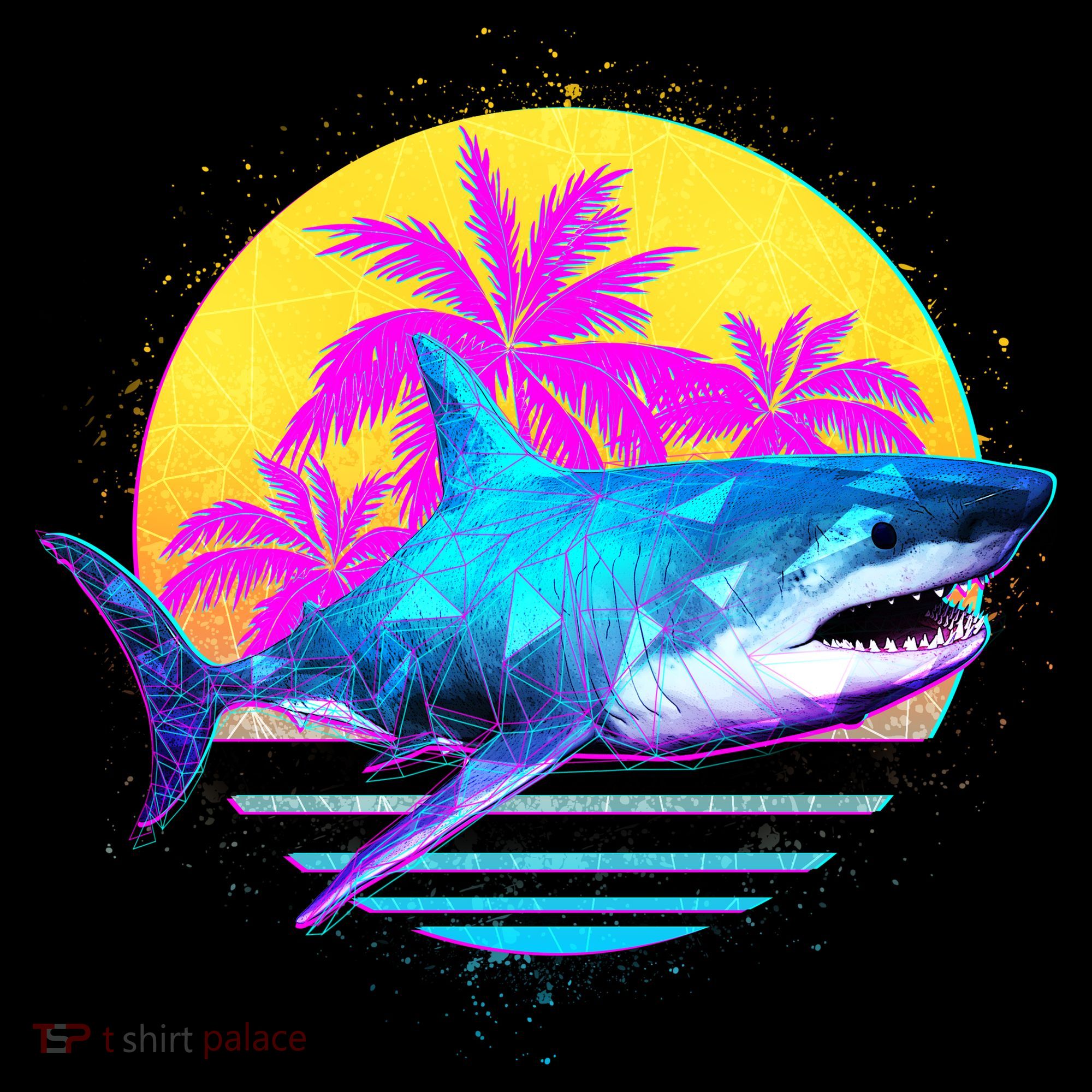 Retro 80s Polygon Shark Bucket Hat