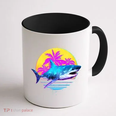 Retro 80s Polygon Shark Coffee Mug back