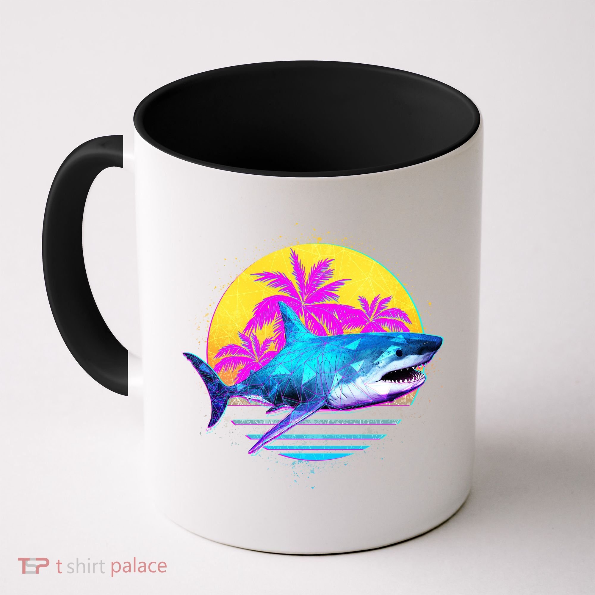 Retro 80s Polygon Shark Coffee Mug