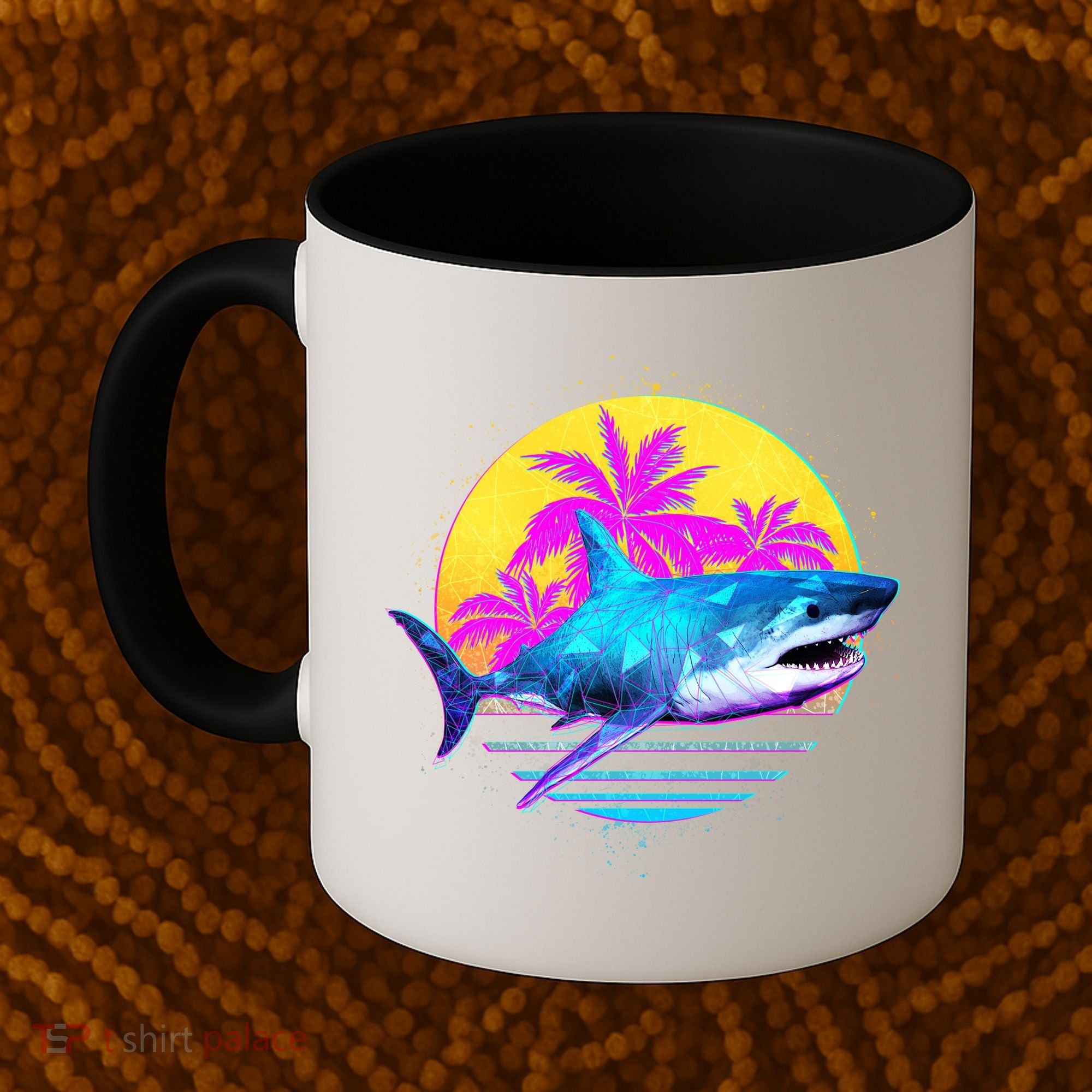Retro 80s Polygon Shark Coffee Mug