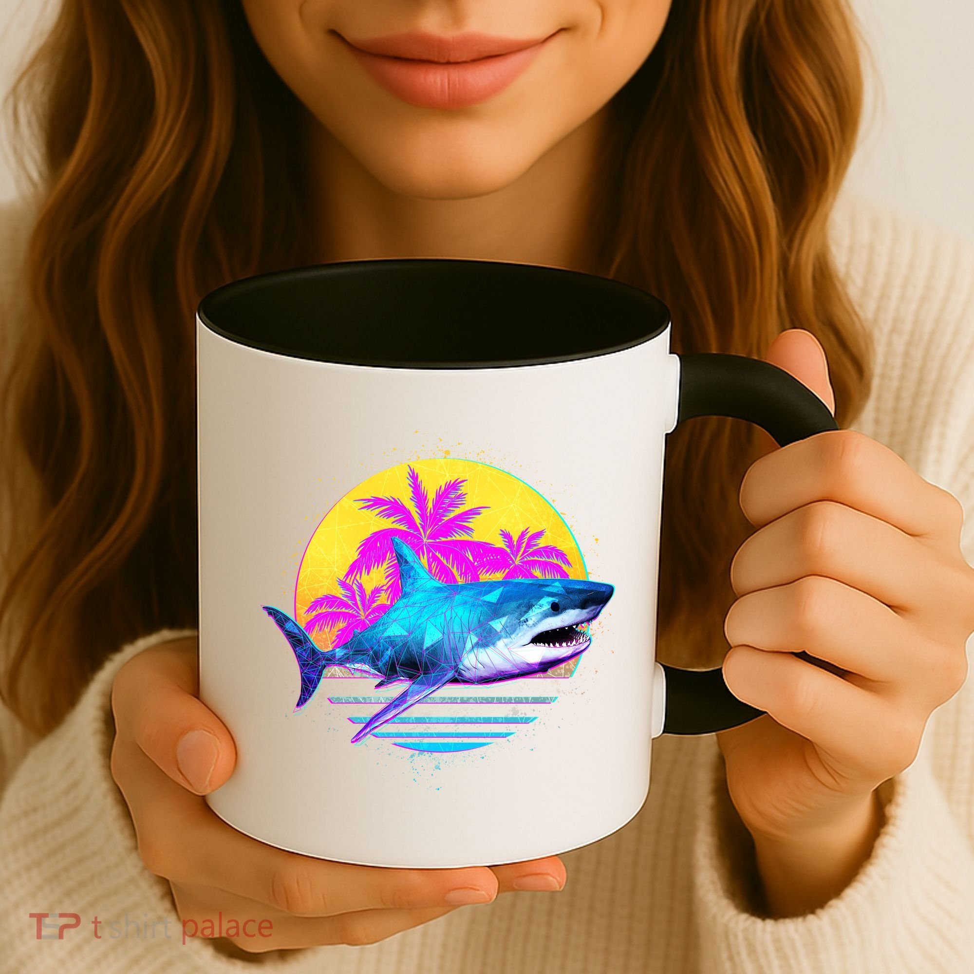 Retro 80s Polygon Shark Coffee Mug