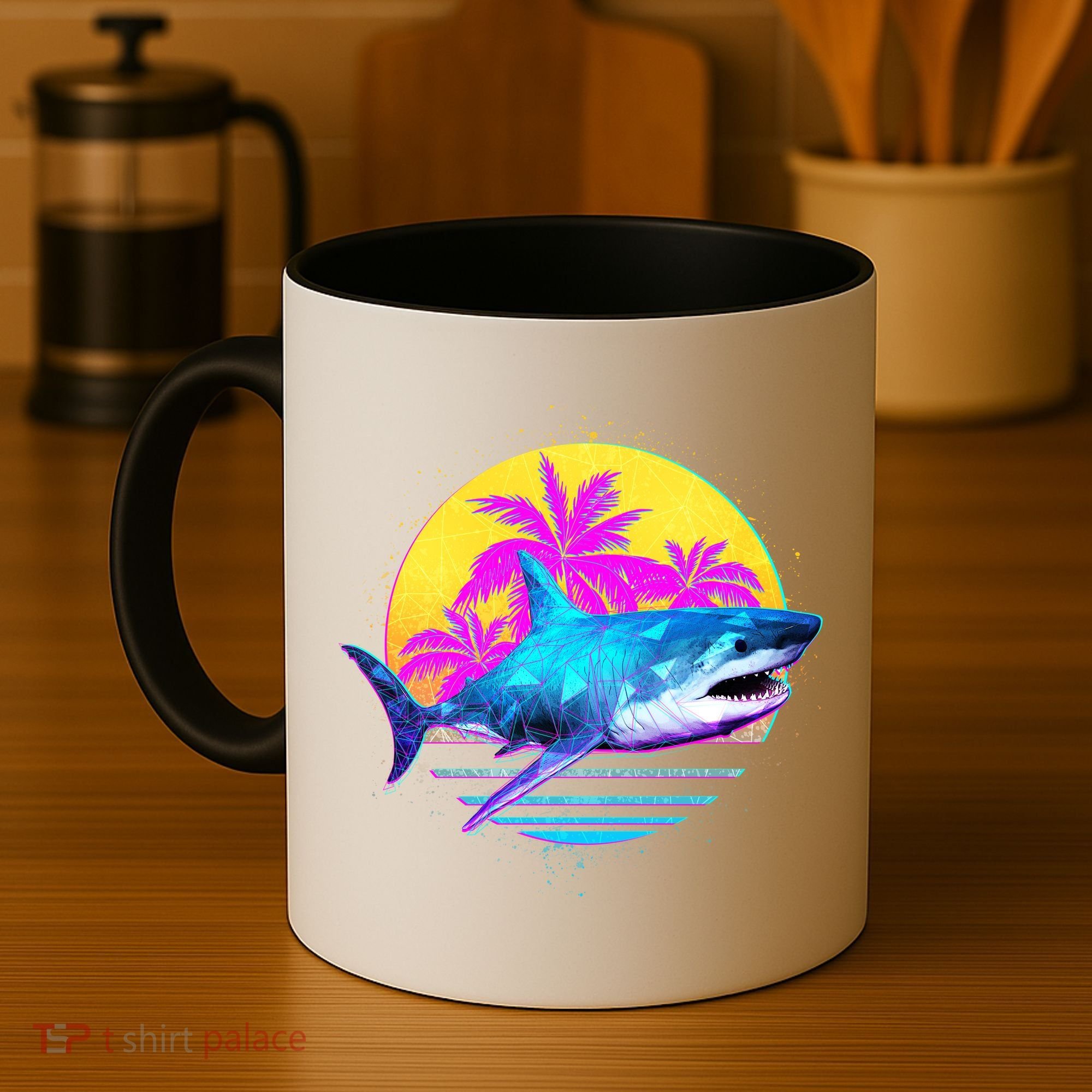 Retro 80s Polygon Shark Coffee Mug