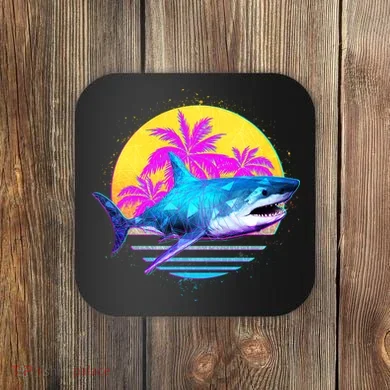 Retro 80s Polygon Shark Coaster