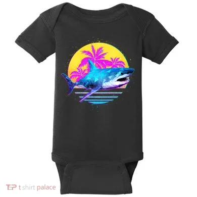 Retro 80s Polygon Shark Baby Bodysuit