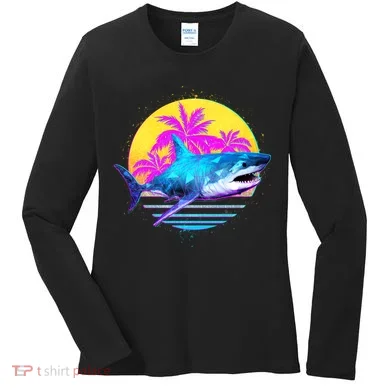 Retro 80s Polygon Shark Women's Long Sleeve Shirt