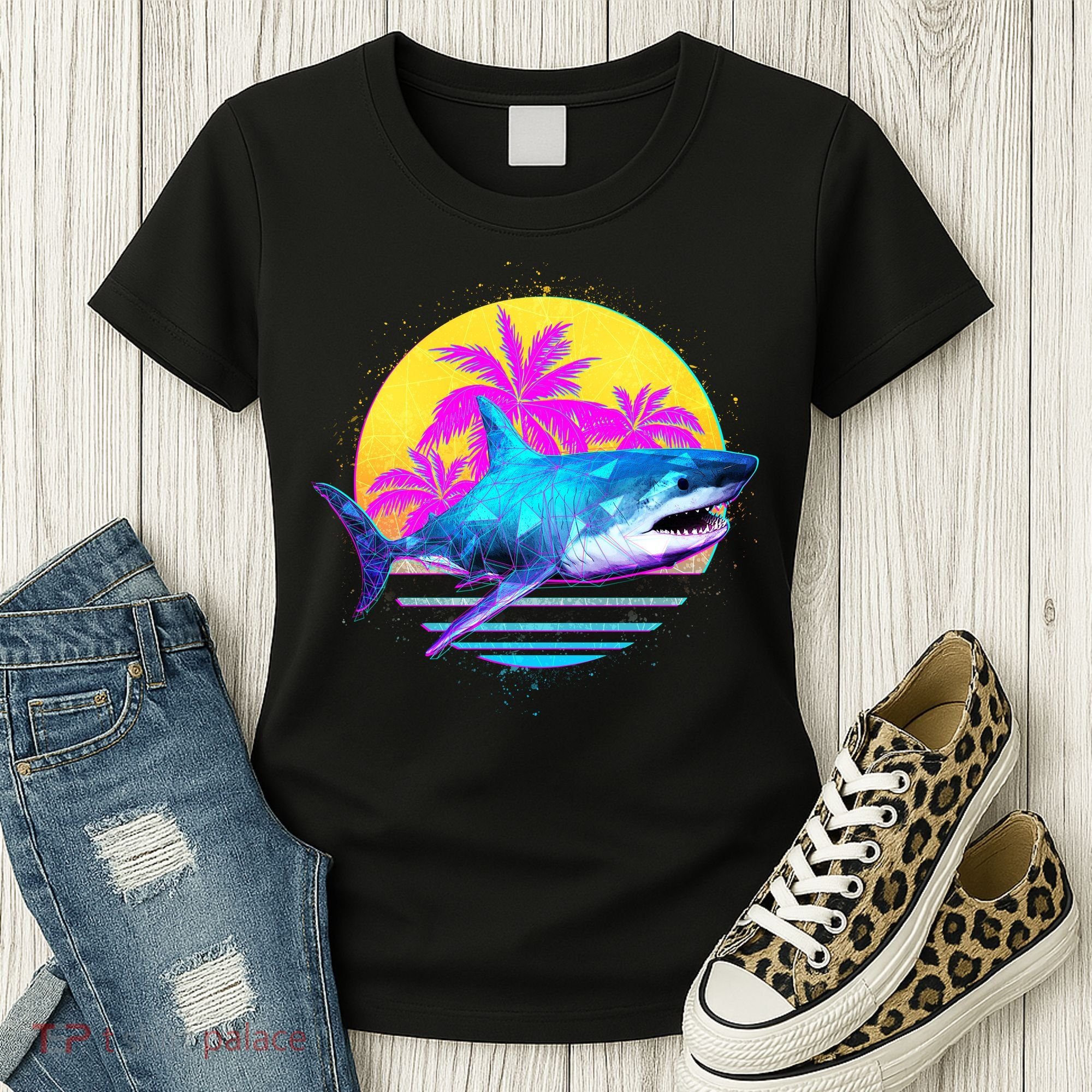 Retro 80s Polygon Shark Women's T-Shirt