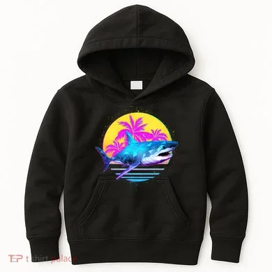 Retro 80s Polygon Shark Kids Hoodie