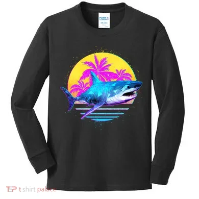 Retro 80s Polygon Shark Kids Long Sleeve Shirt
