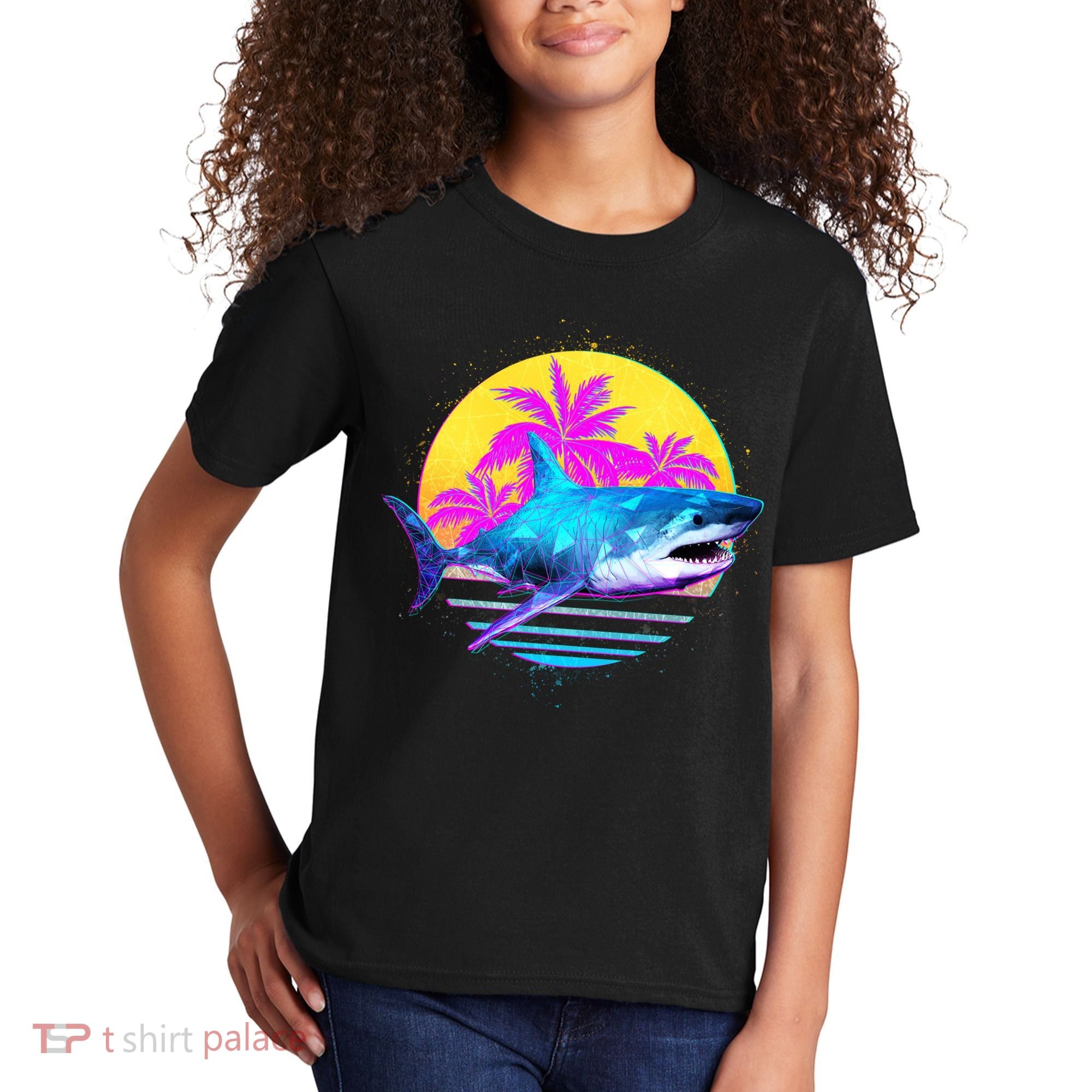 Retro 80s Polygon Shark Kids T-Shirt
