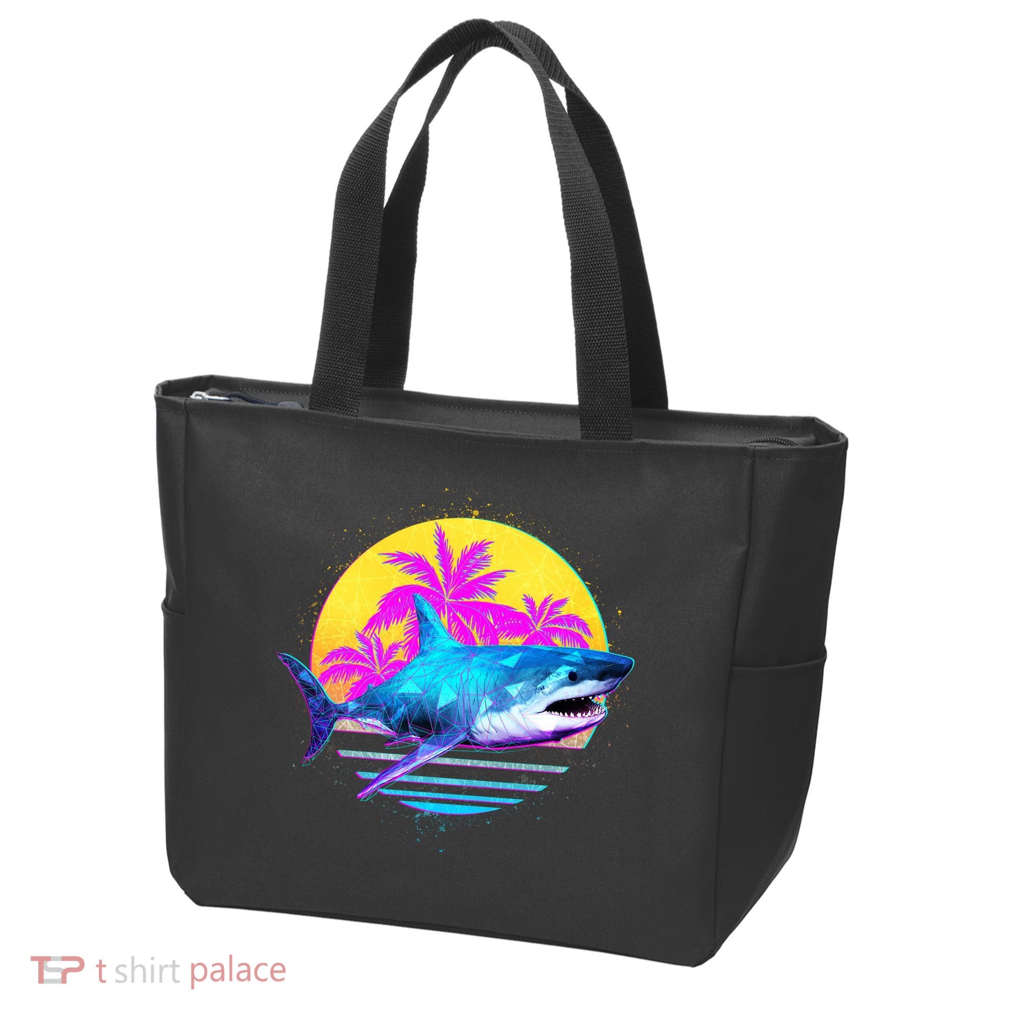 Retro 80s Polygon Shark Tote Bag