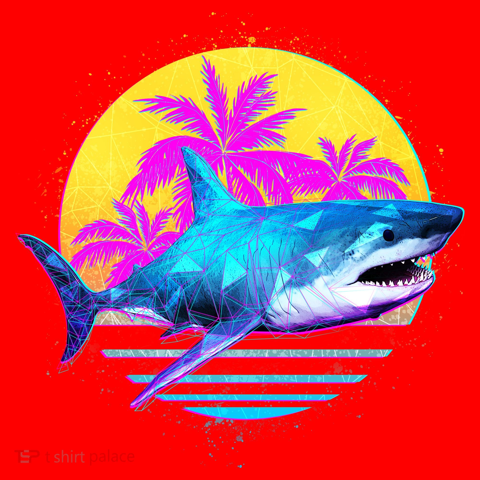 Retro 80s Polygon Shark Santa Hat