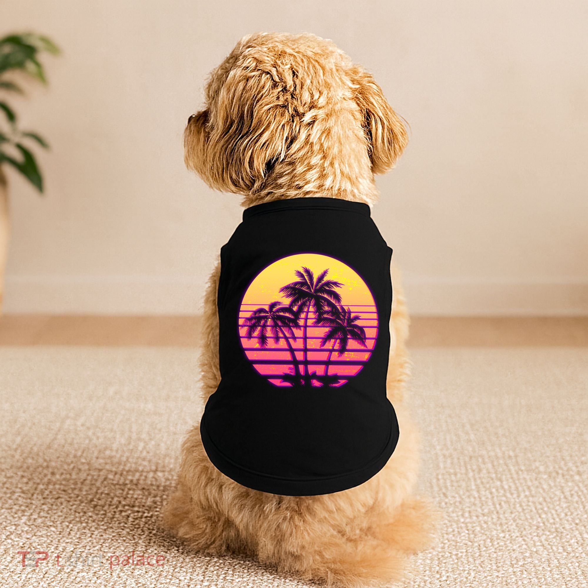 Retro 80's Sunset Palms Doggie Tank