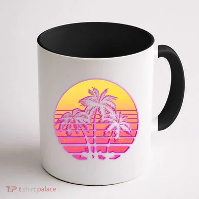 Retro 80's Sunset Palms Coffee Mug back