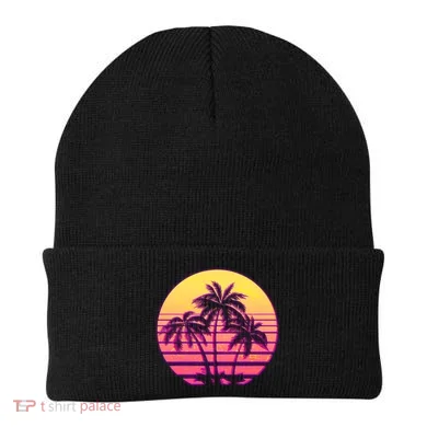 Retro 80's Sunset Palms Beanie