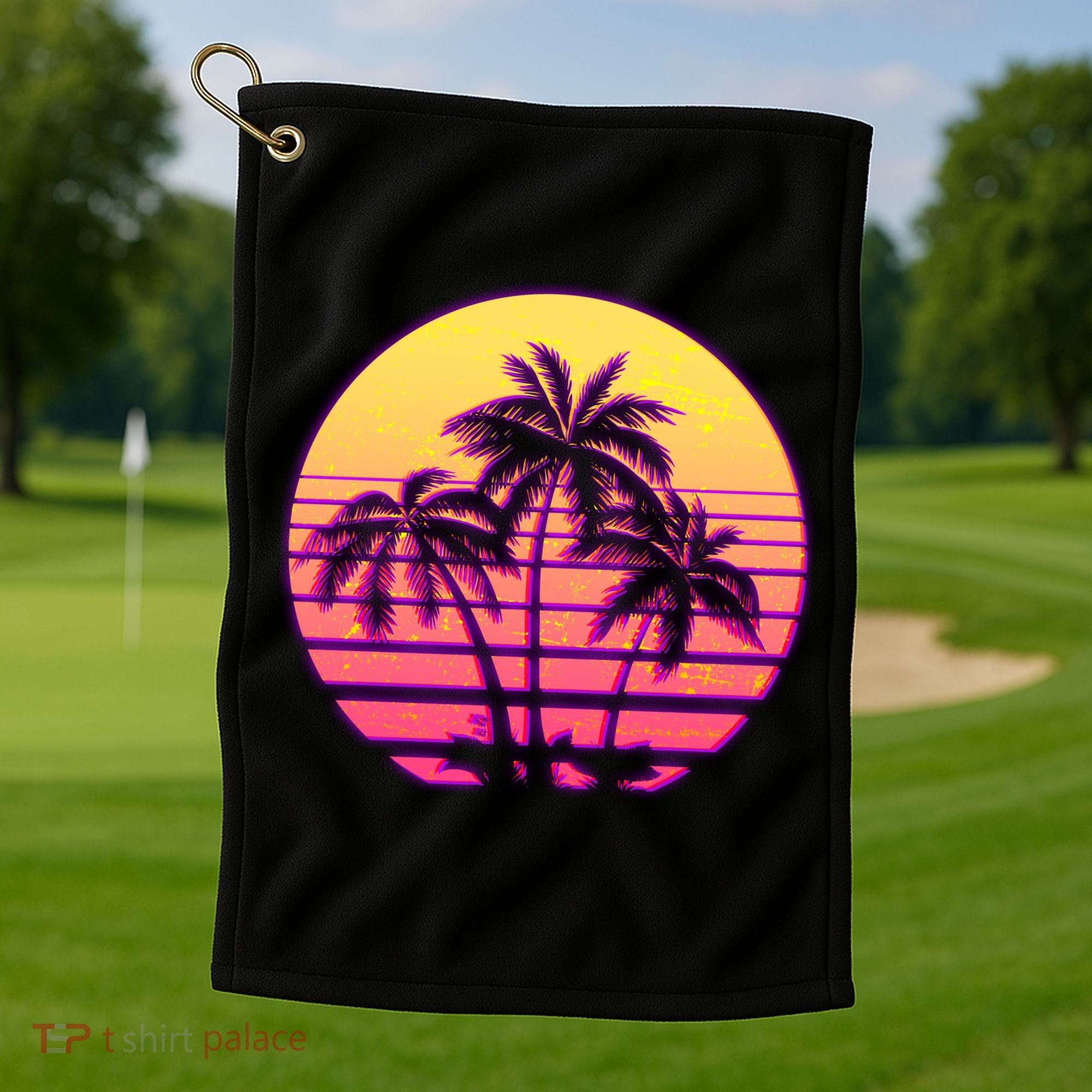 Retro 80's Sunset Palms Golf Towel