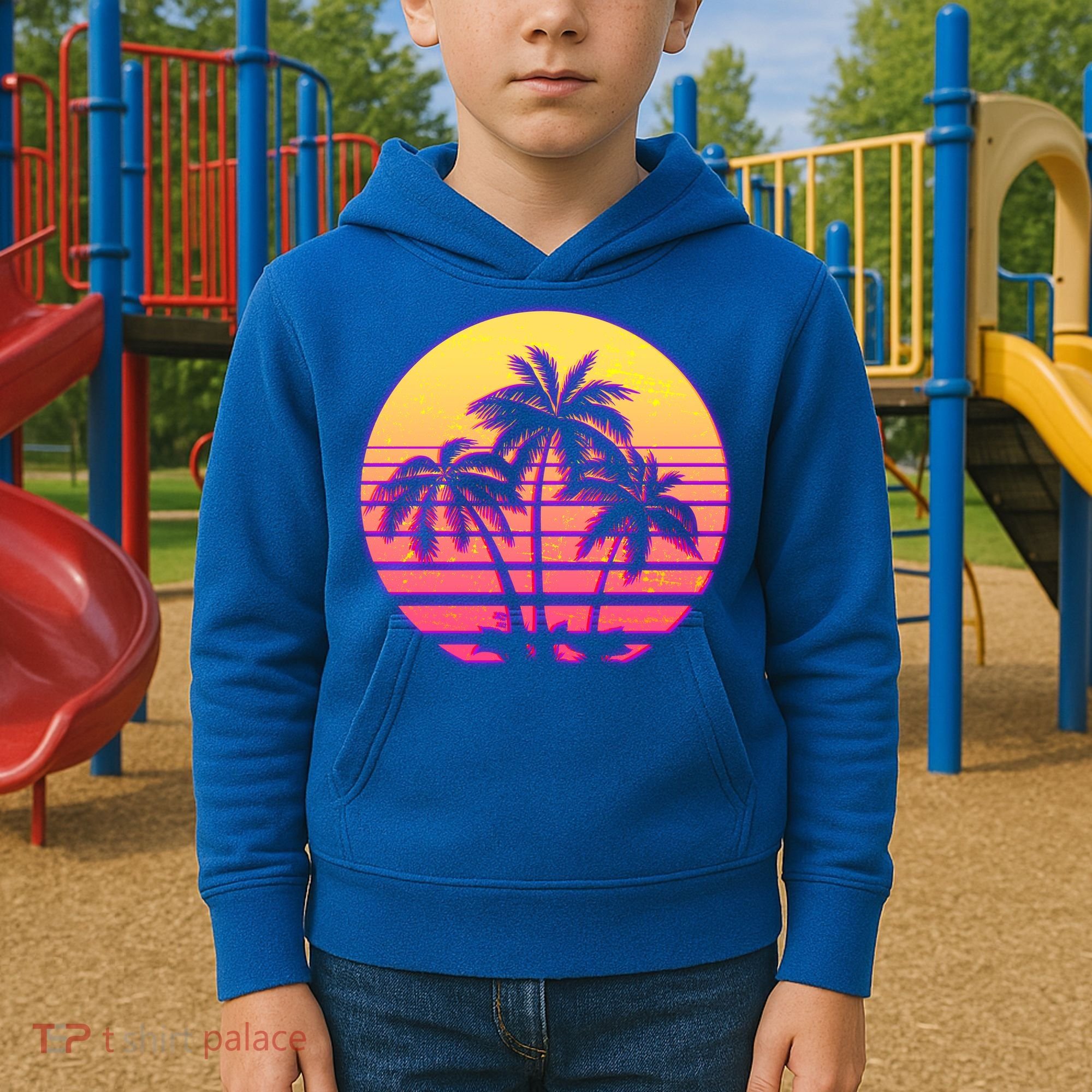 Retro 80's Sunset Palms Kids Hoodie