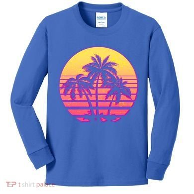 Retro 80's Sunset Palms Kids Long Sleeve Shirt