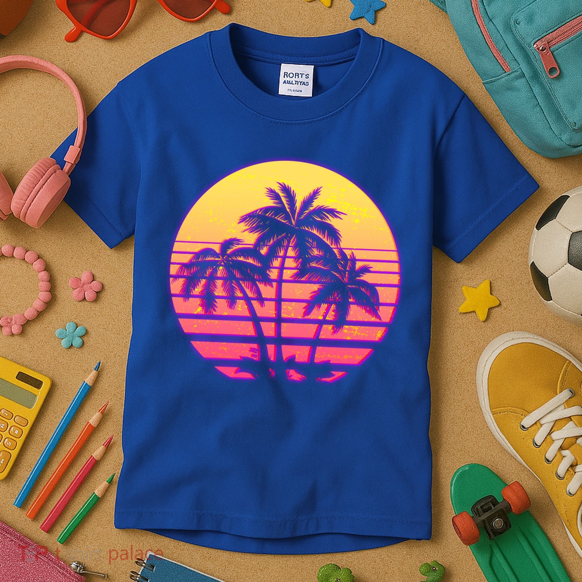 Retro 80's Sunset Palms Kids T-Shirt