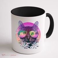 Retro 80s Tropical Cat Coffee Mug thumb 1