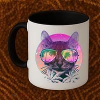 Retro 80s Tropical Cat Coffee Mug thumb 2