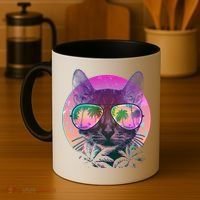 Retro 80s Tropical Cat Coffee Mug thumb 4