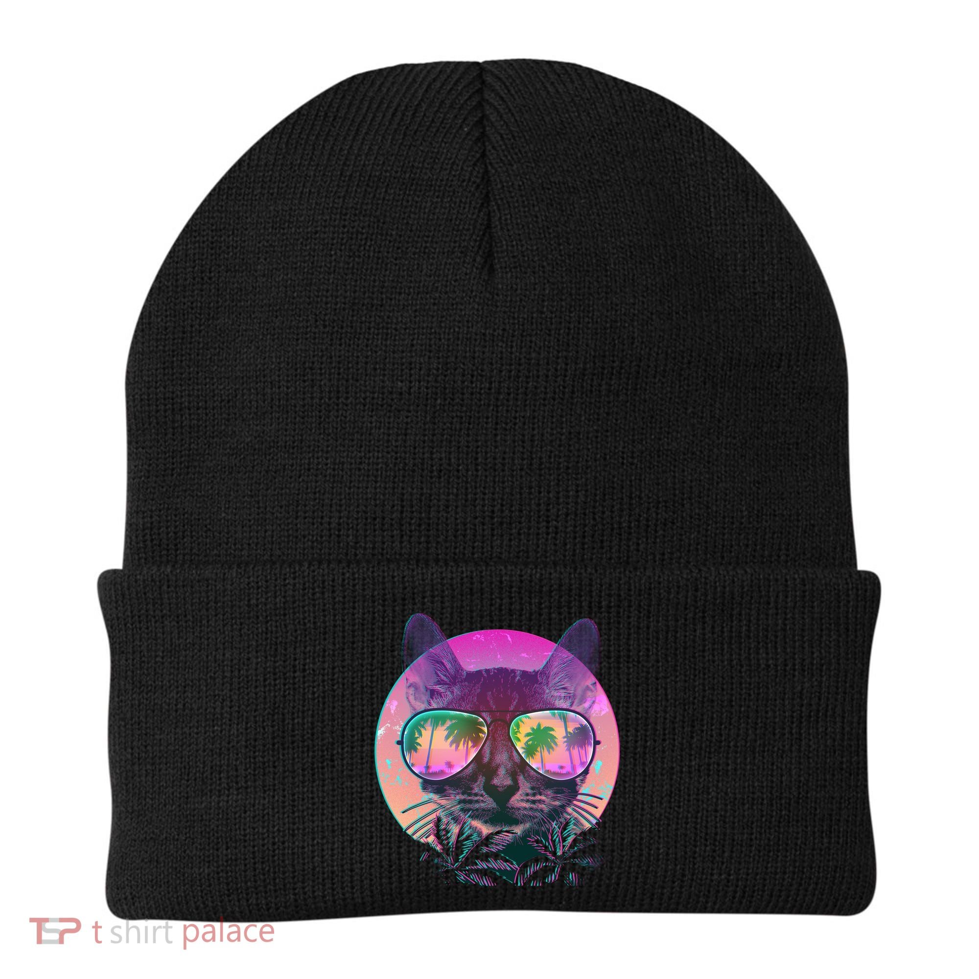 Retro 80s Tropical Cat Beanie