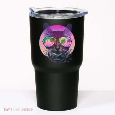 Retro 80s Tropical Cat Tumbler