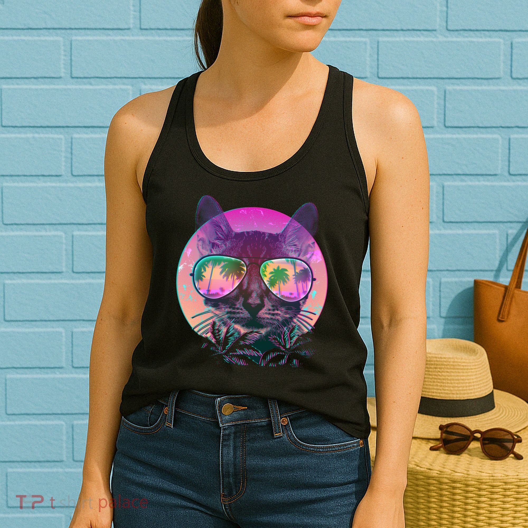Retro 80s Tropical Cat Women's Tank Top