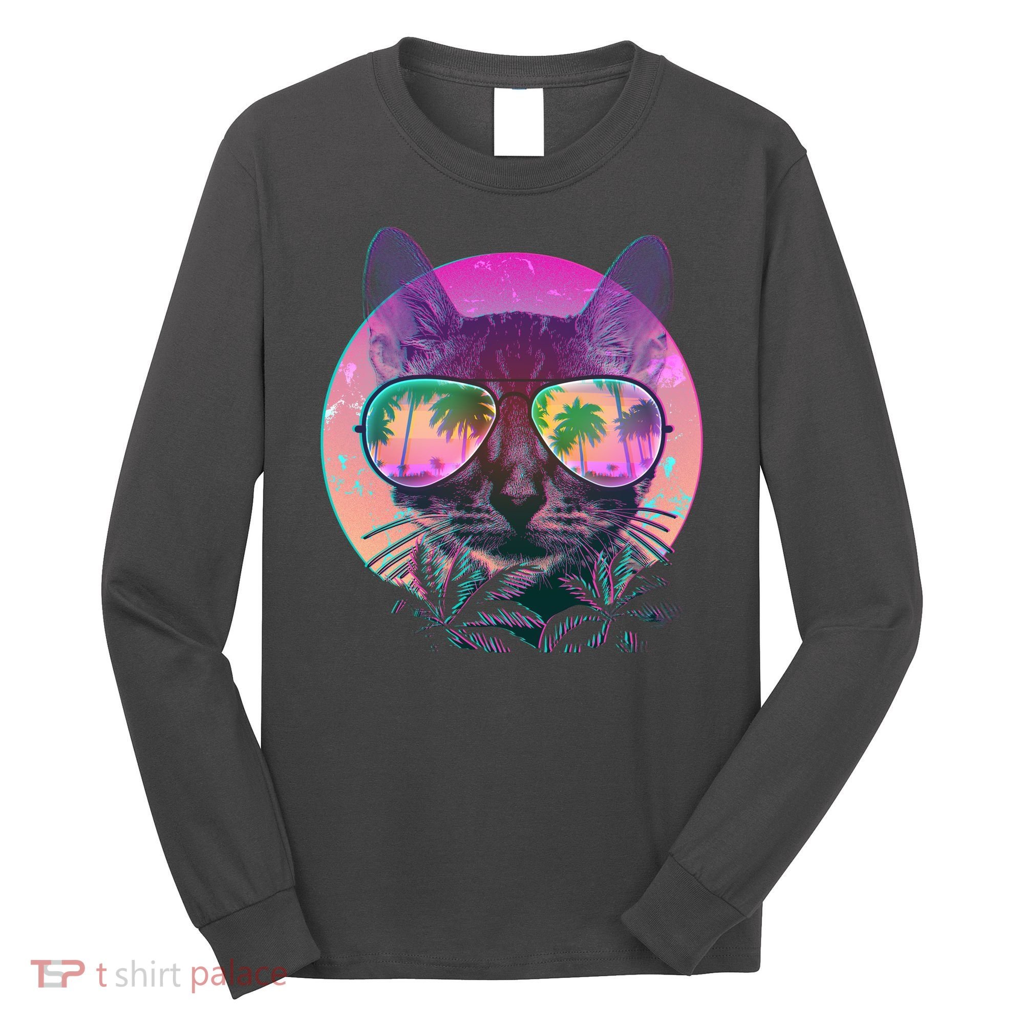 Retro 80s Tropical Cat Long Sleeve Shirt