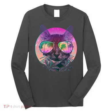 Retro 80s Tropical Cat Long Sleeve Shirt
