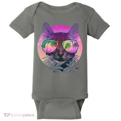 Retro 80s Tropical Cat Baby Bodysuit