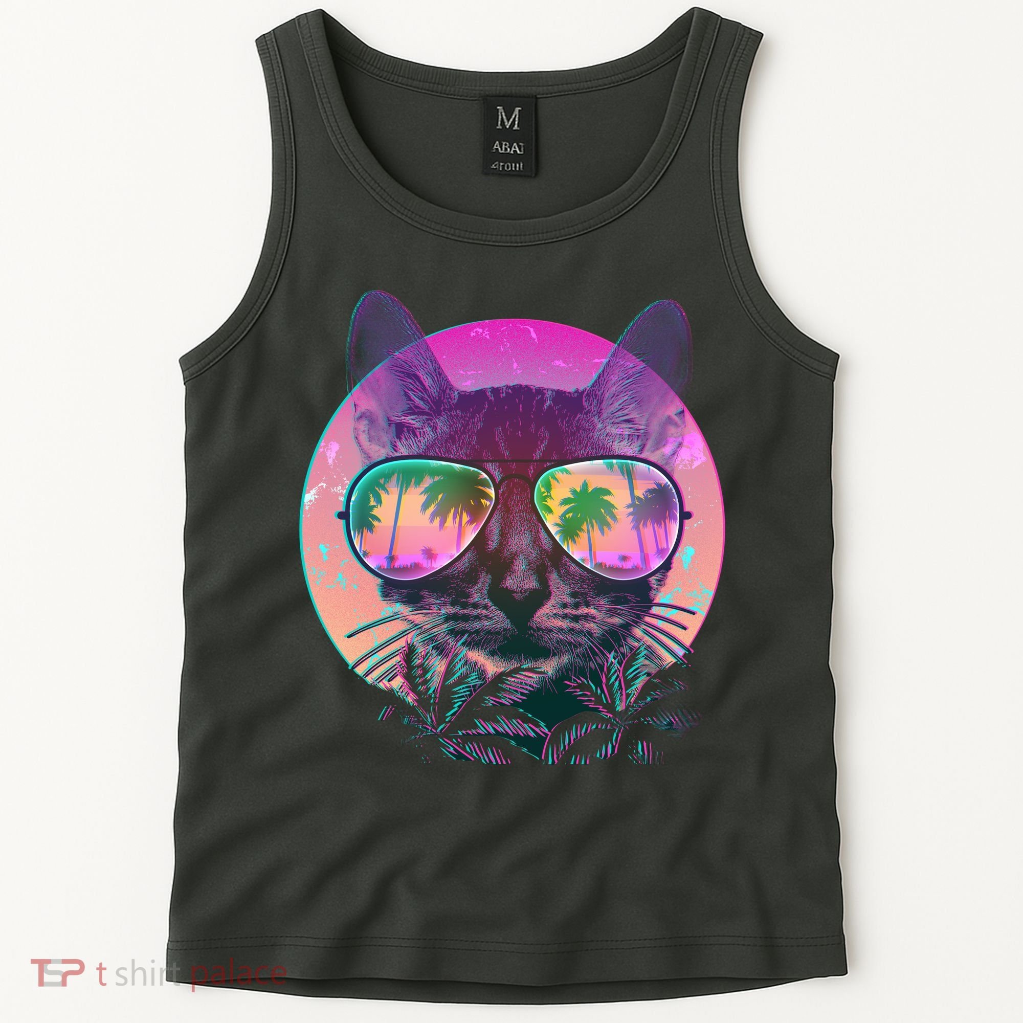 Retro 80s Tropical Cat Tank Top
