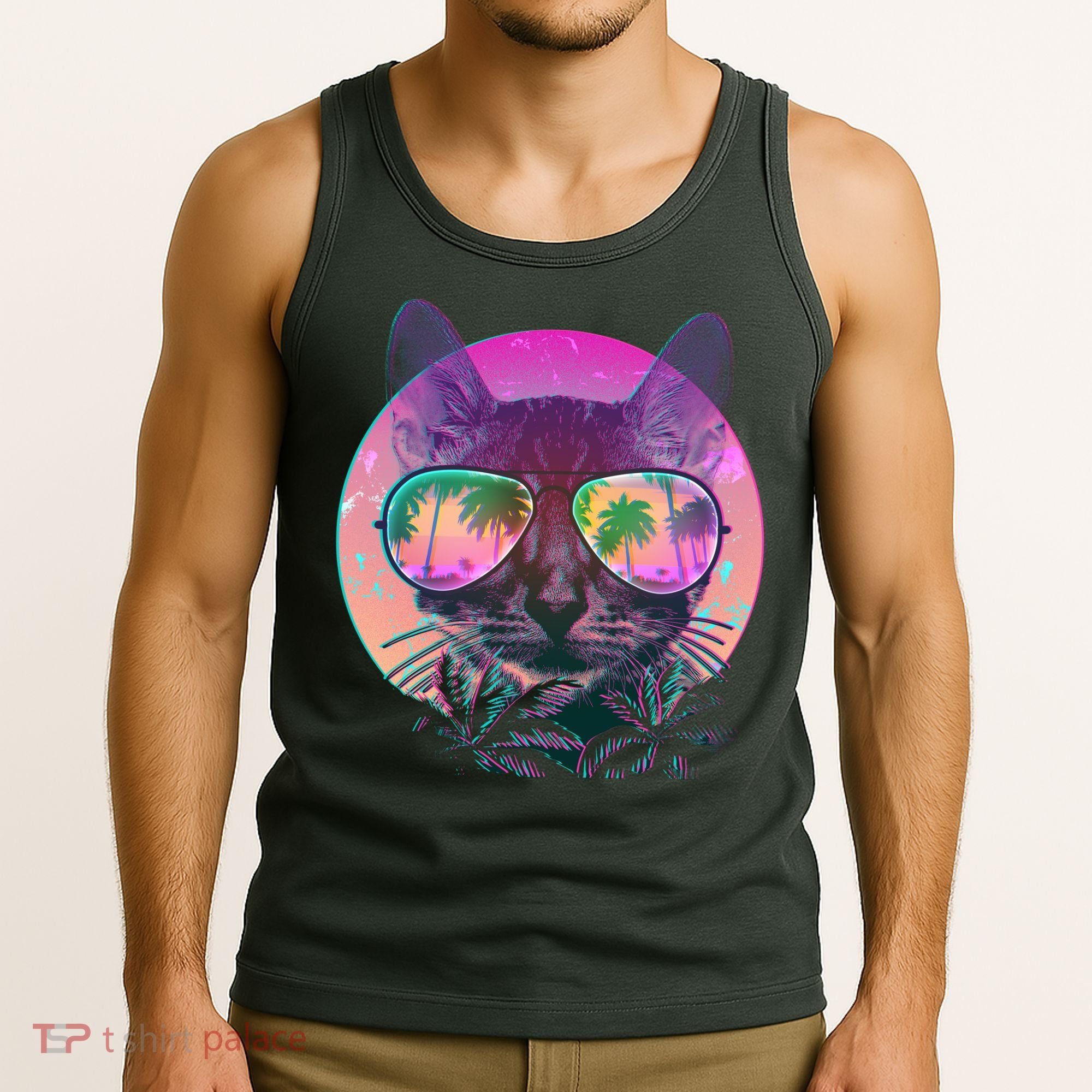 Retro 80s Tropical Cat Tank Top