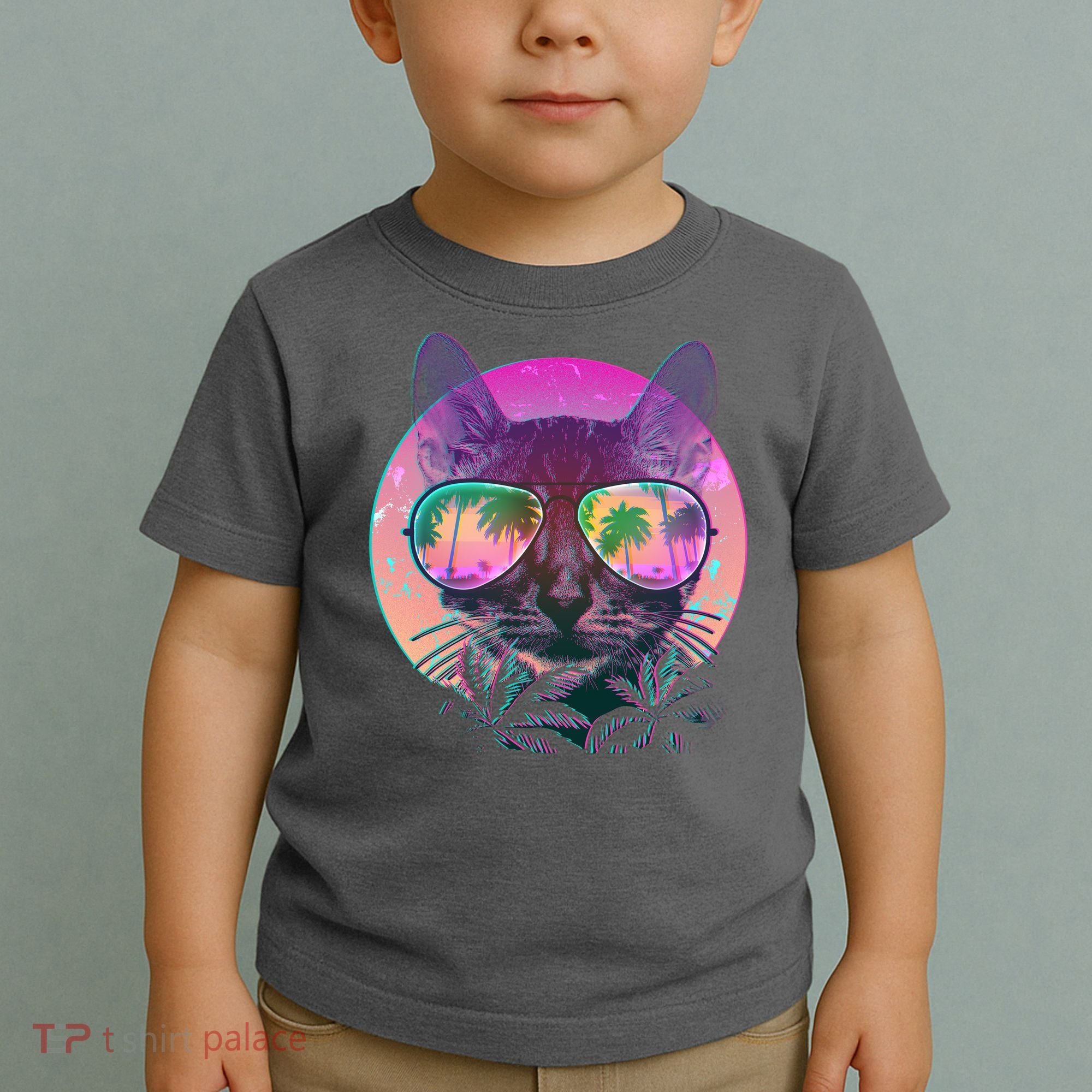Retro 80s Tropical Cat Toddler T-Shirt