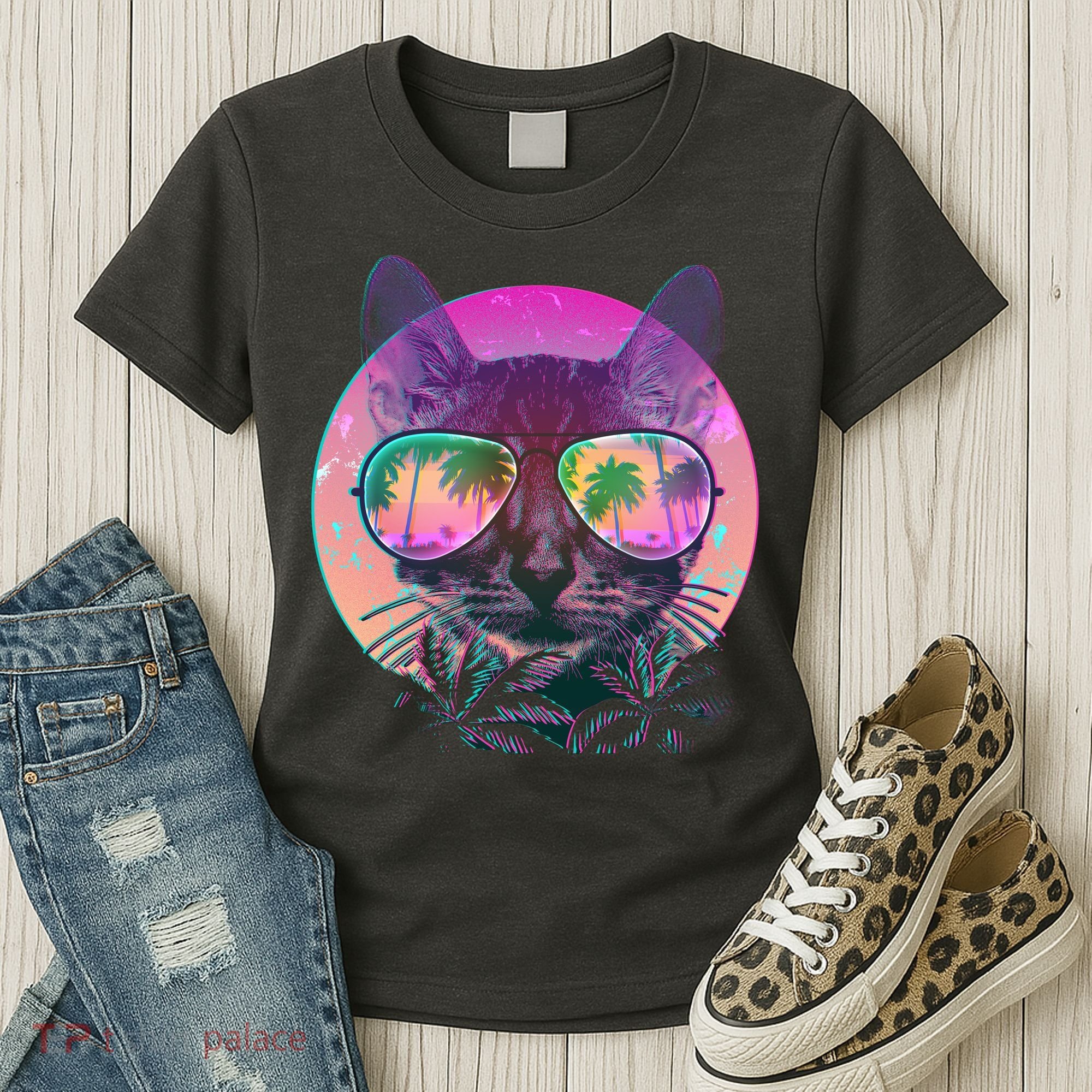 Retro 80s Tropical Cat Women's T-Shirt