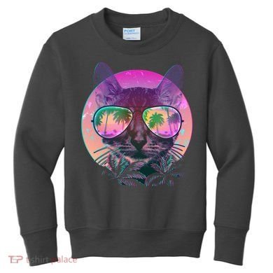 Retro 80s Tropical Cat Kids Sweatshirt