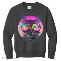 Retro 80s Tropical Cat Kids Sweatshirt thumb 0