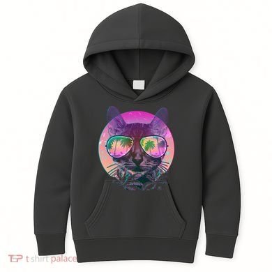Retro 80s Tropical Cat Kids Hoodie