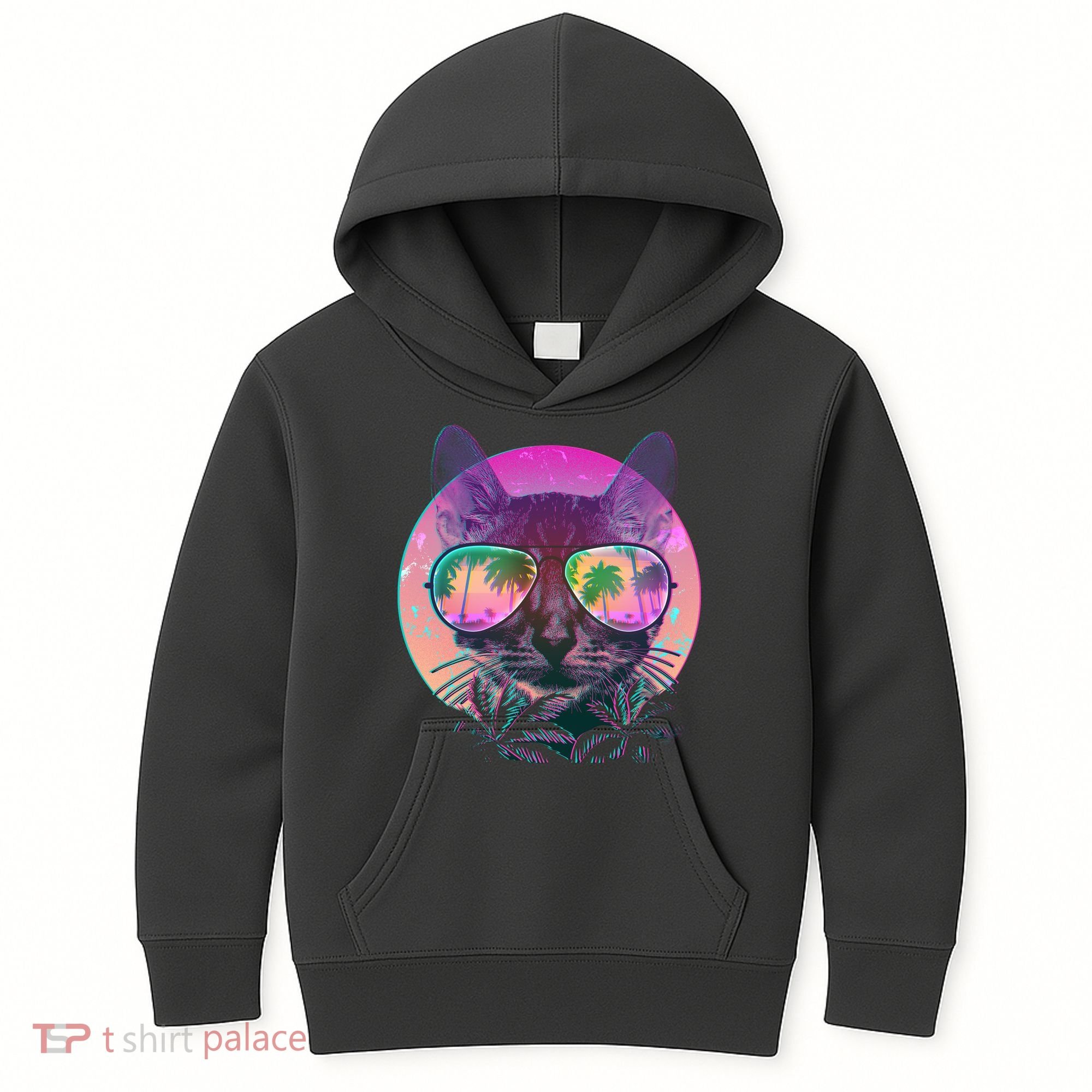 Retro 80s Tropical Cat Kids Hoodie