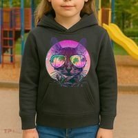 Retro 80s Tropical Cat Kids Hoodie thumb 3