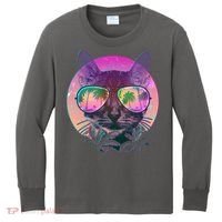 Retro 80s Tropical Cat Kids Long Sleeve Shirt thumb 0