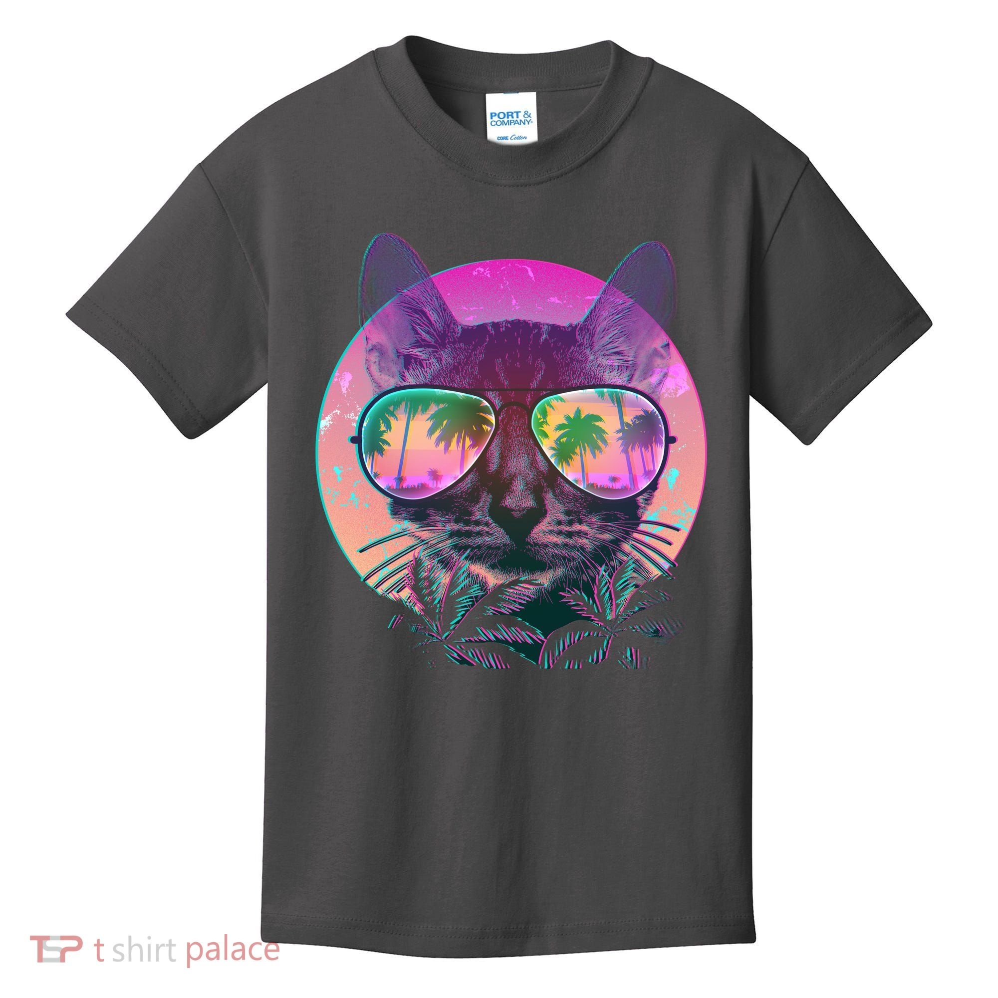 Retro 80s Tropical Cat Kids T-Shirt