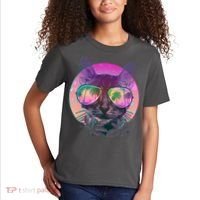 Retro 80s Tropical Cat Kids T-Shirt thumb 2