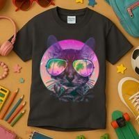 Retro 80s Tropical Cat Kids T-Shirt thumb 3