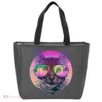 Retro 80s Tropical Cat Tote Bag thumb 0