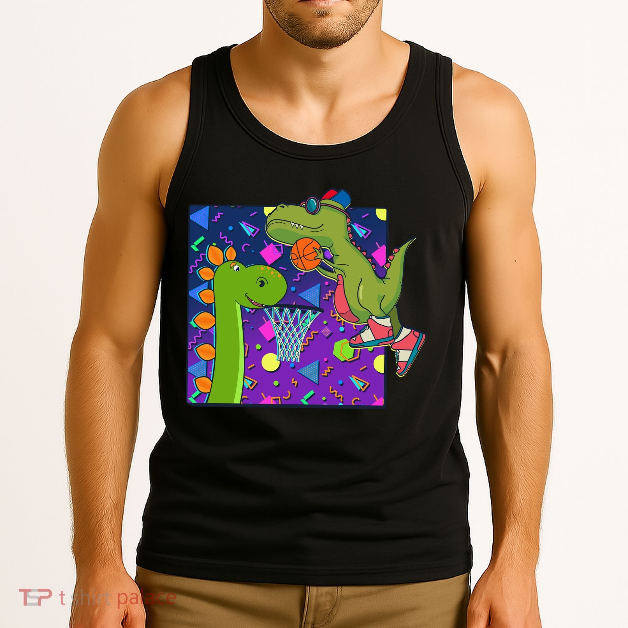Retro 90's Basketball Dinosaurs Tank Top